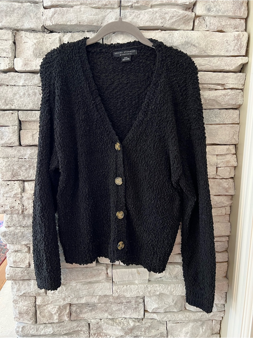 Social Standard by Sanctuary Black Boucle Cozy Cardigan Size s